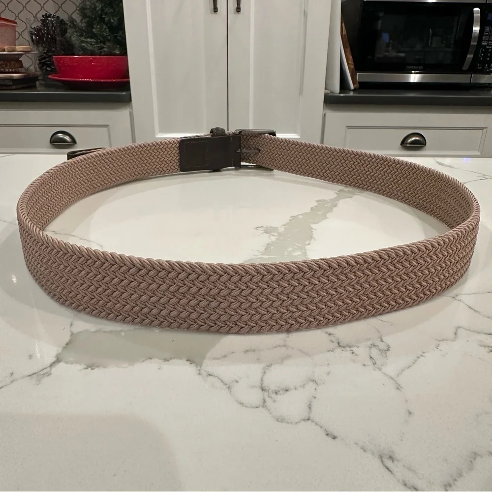 Men’s Beige Neutral Brown Woven Braided Leather Belt Classic Stretch Size 40